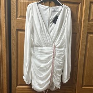 Mac Duggal White Ruched Mini Dress